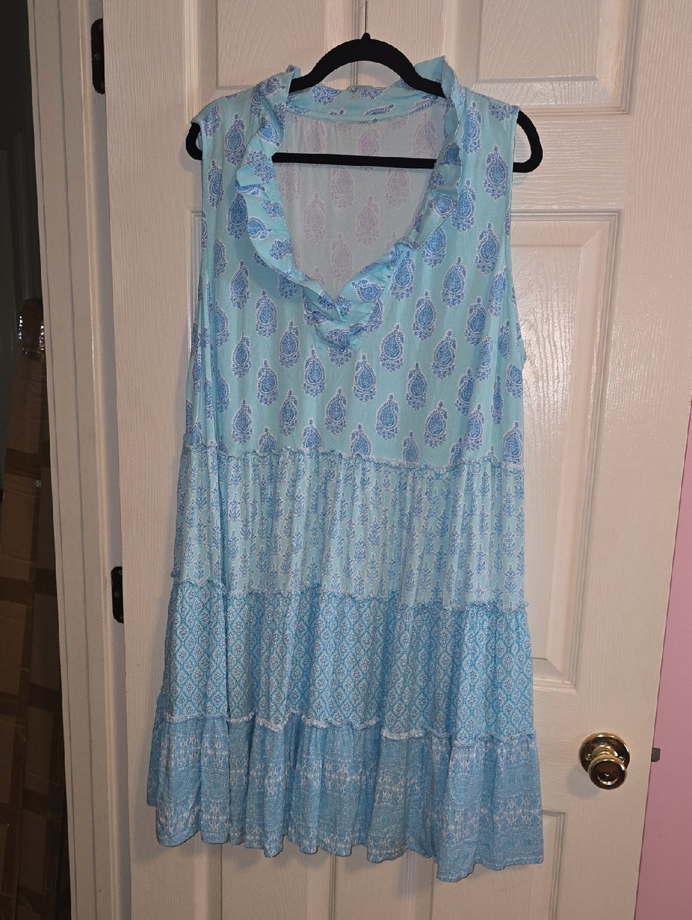 Light Blue Tiered Sleeveless Summer Dress‎
